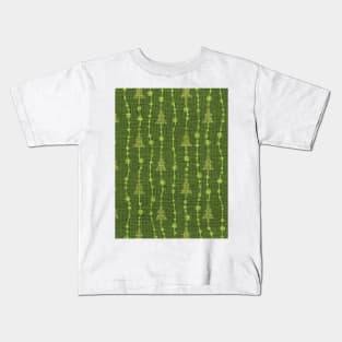 Light Green Christmas Trees on Dark Green Burlap Cloth Kids T-Shirt